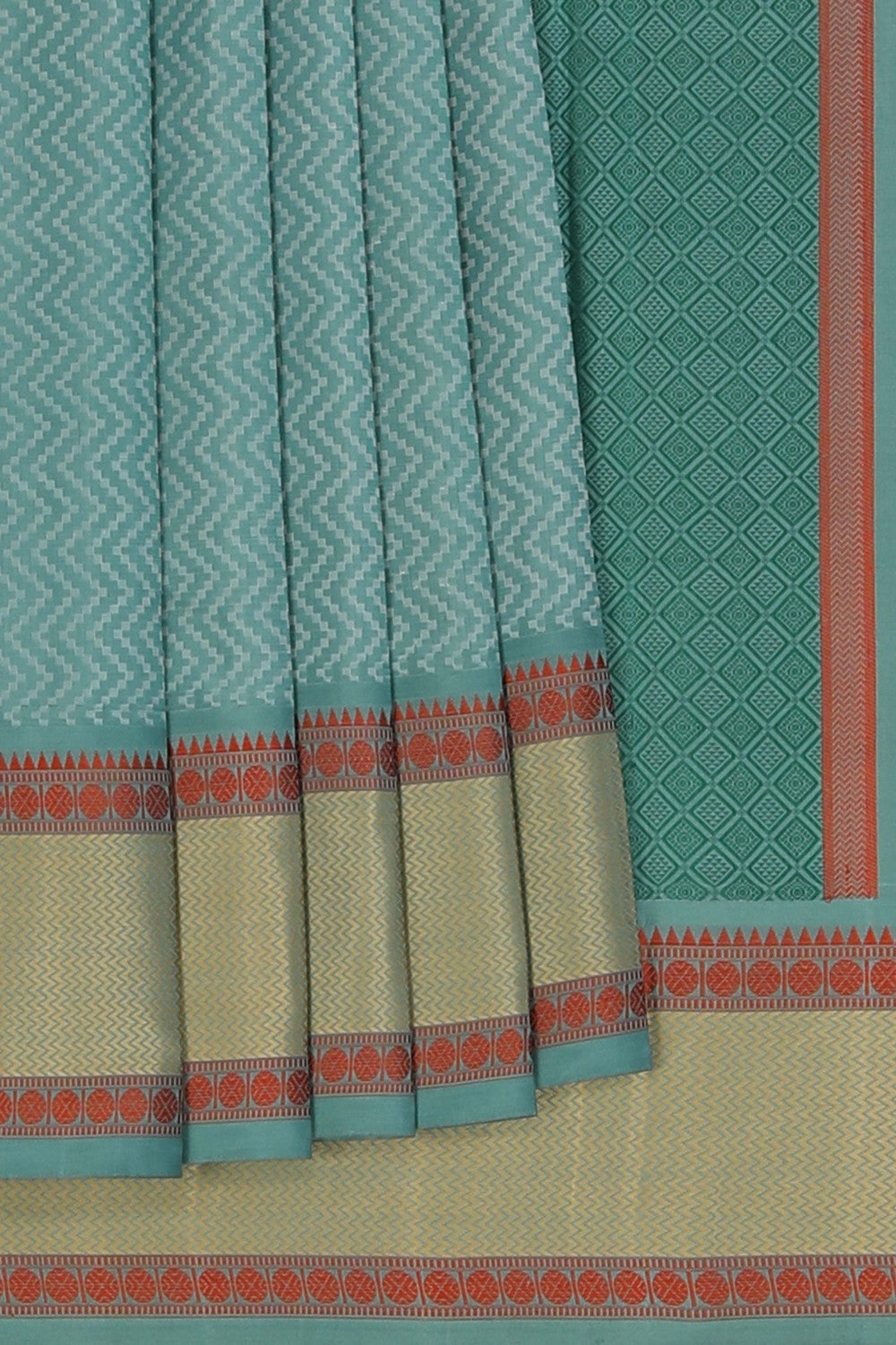 Image of Smoky Blue Chevron Kanchipuram Silk Saree